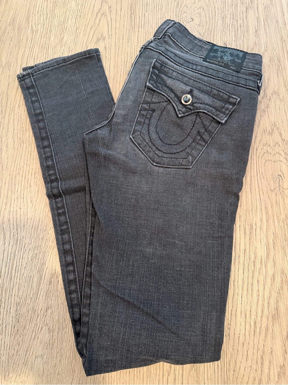 True Religion Disco Julie Grey Ripped Skinny Jeans Sz 28 Flap Pocket